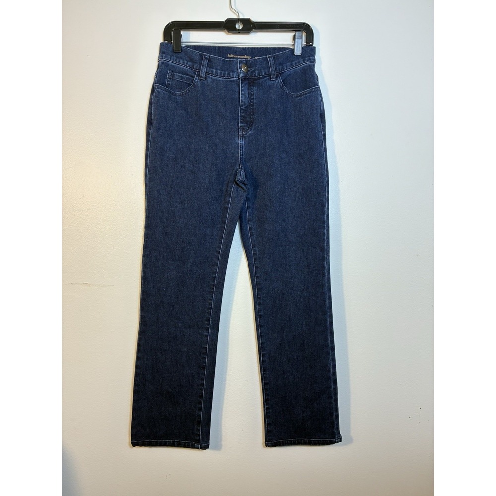 soft surroundings Straight Leg Mid Rise Jeans Women's Sz 8 Dark Wash Stretch